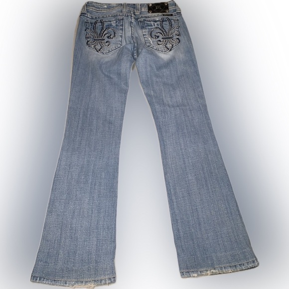 Miss Me Fleur De Lis Low Rise Y2K Denim Boot Cut Studded Jeans Embroidered 27 - Picture 4 of 12